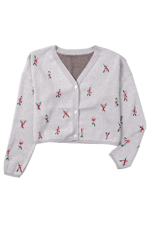 Floral Cropped Sweater Cardigan