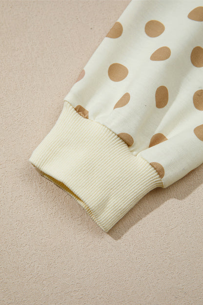 Khaki Polka Dot Hooded Long Sleeve Top Casual Mini Skort Set