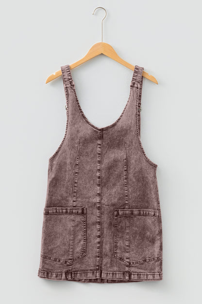 Goat Vintage Washed Denim V Neck Suspender Mini Dress