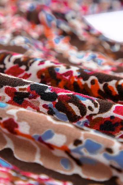 Blackish Plant Print Balloon Sleeve Curvy Dress