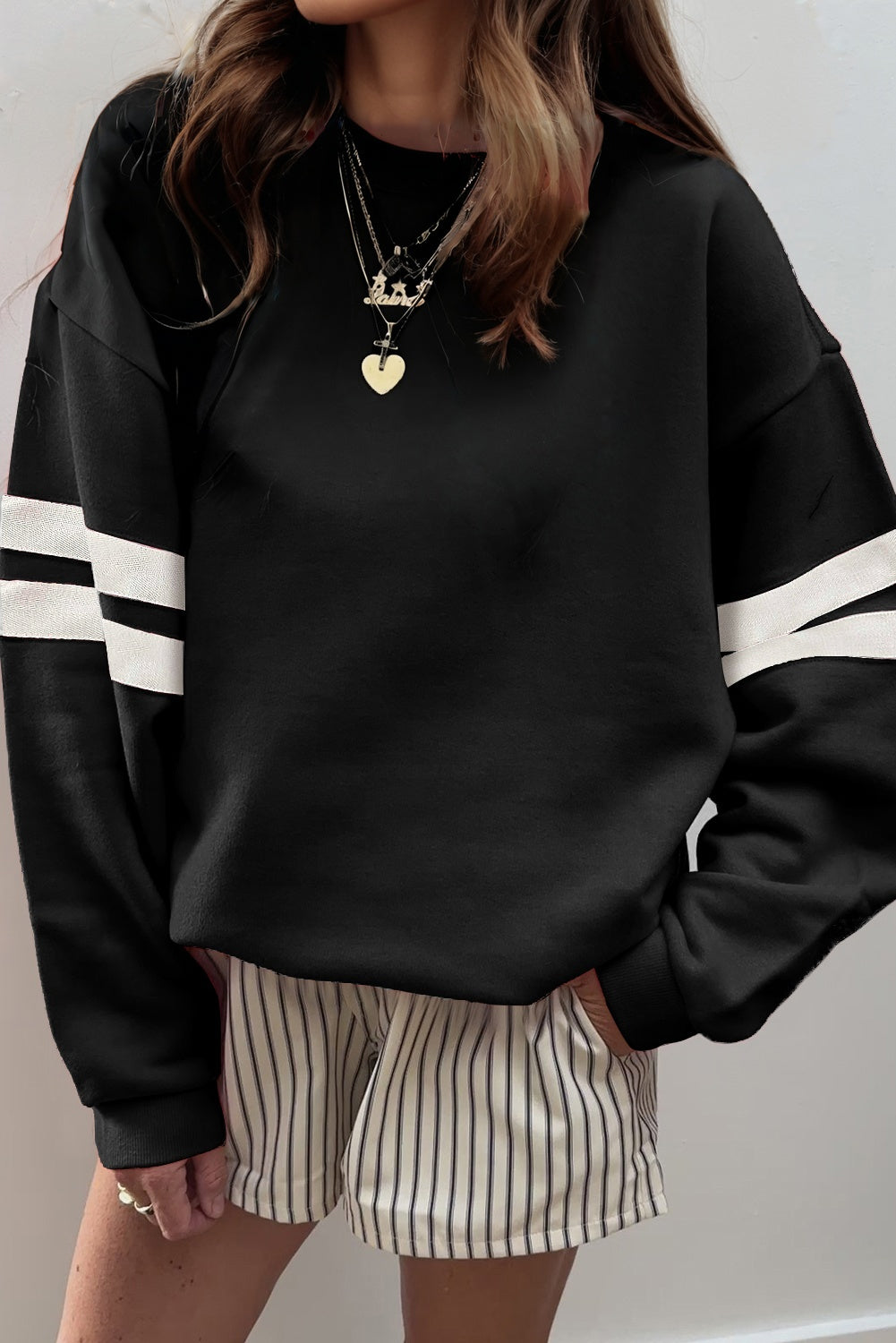 White Varsity Striped Detail Drop Shoulder Oversized Sweatshirt