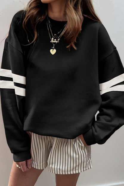 White Varsity Striped Detail Drop Shoulder Oversized Sweatshirt