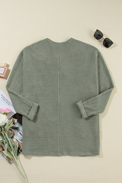 Cardigan ouvert en tricot gaufré vert laurier