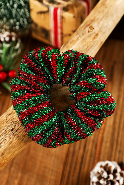 Burgundy Glitter 2-tone Stripes Christmas Hair Tie