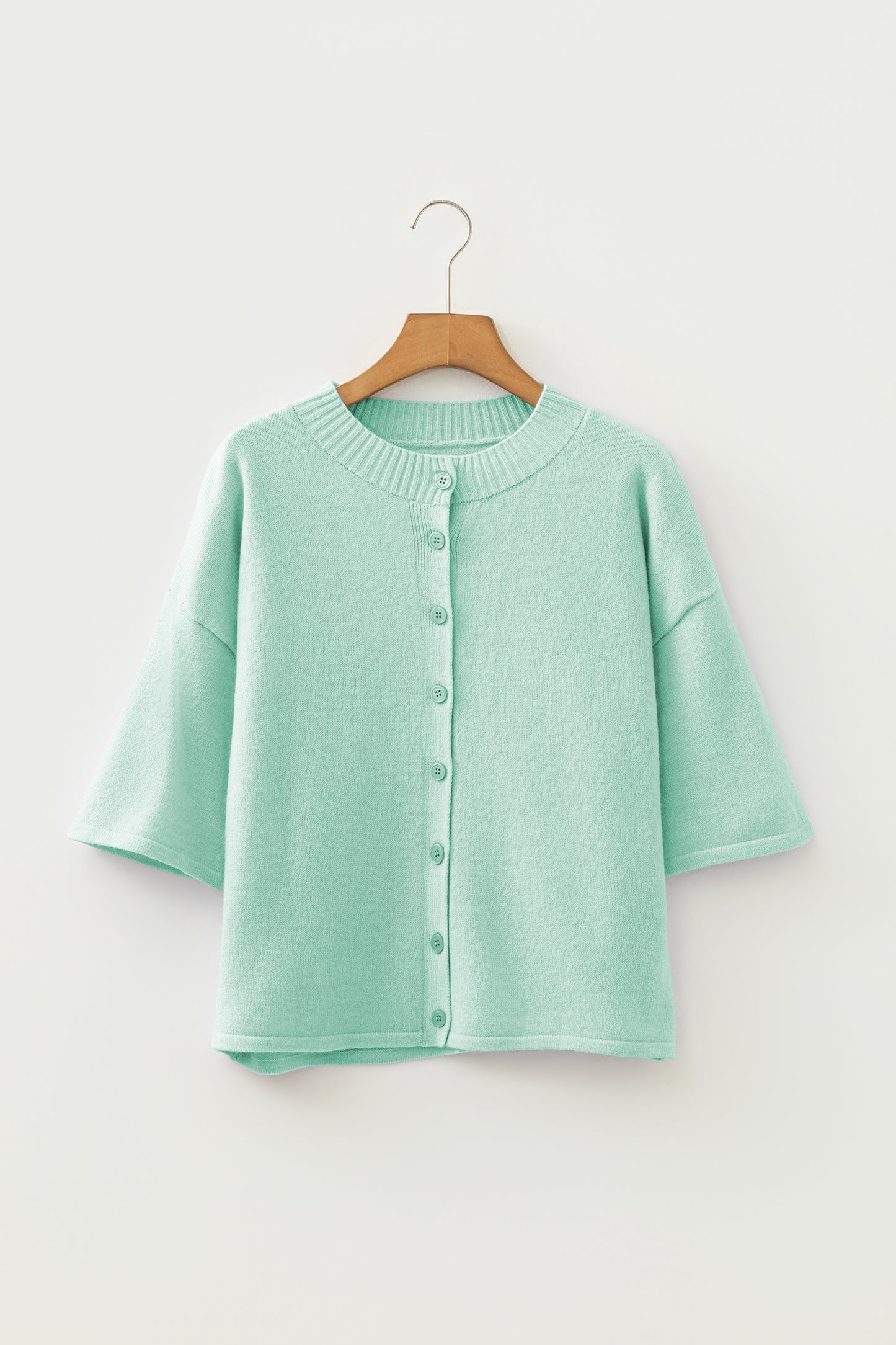 Beau Blue 3/4 Sleeve Boxy Knit Button Down Sweater Cardigan