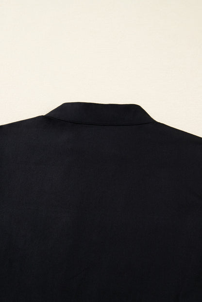 Black Contrast Trim Knot Cuffs Plus Size V Neck Mini Dress