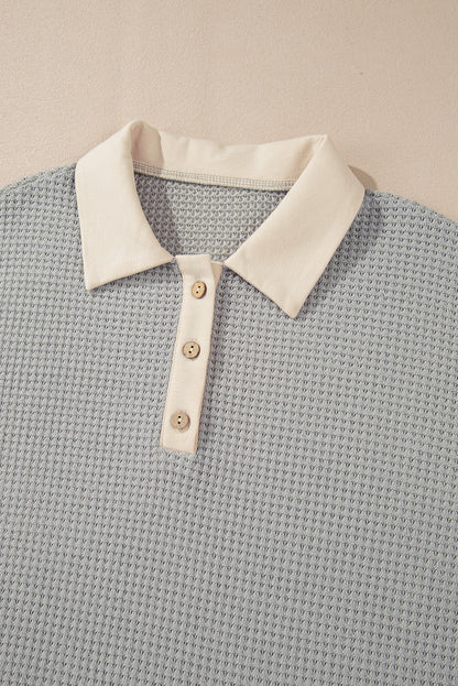 Haut Henley texturé kaki à col colorblock