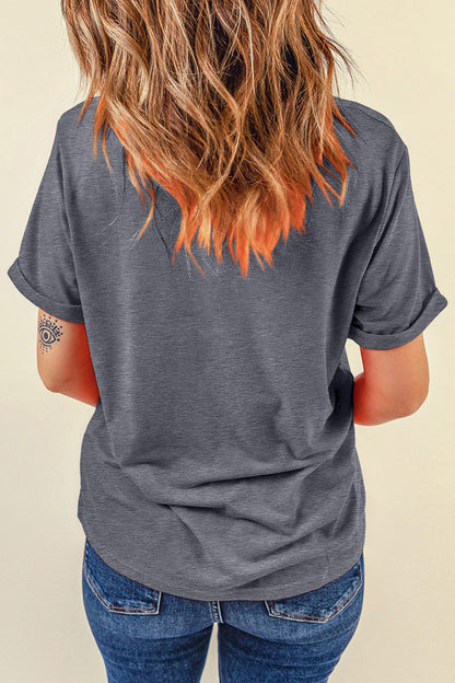 Gray Pumpkin Season Graphic Round Neck Short Sleeve T-Shirt