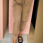 Camel Elastic High Waist Pocketed Cargo Jogger Pants