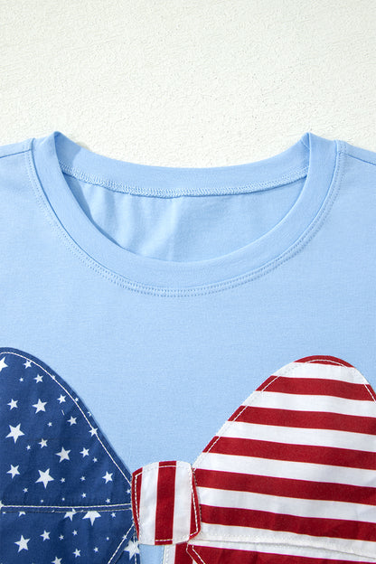 Beau Blue Patriotic Big Bow Stitched T Shift Mini Dress
