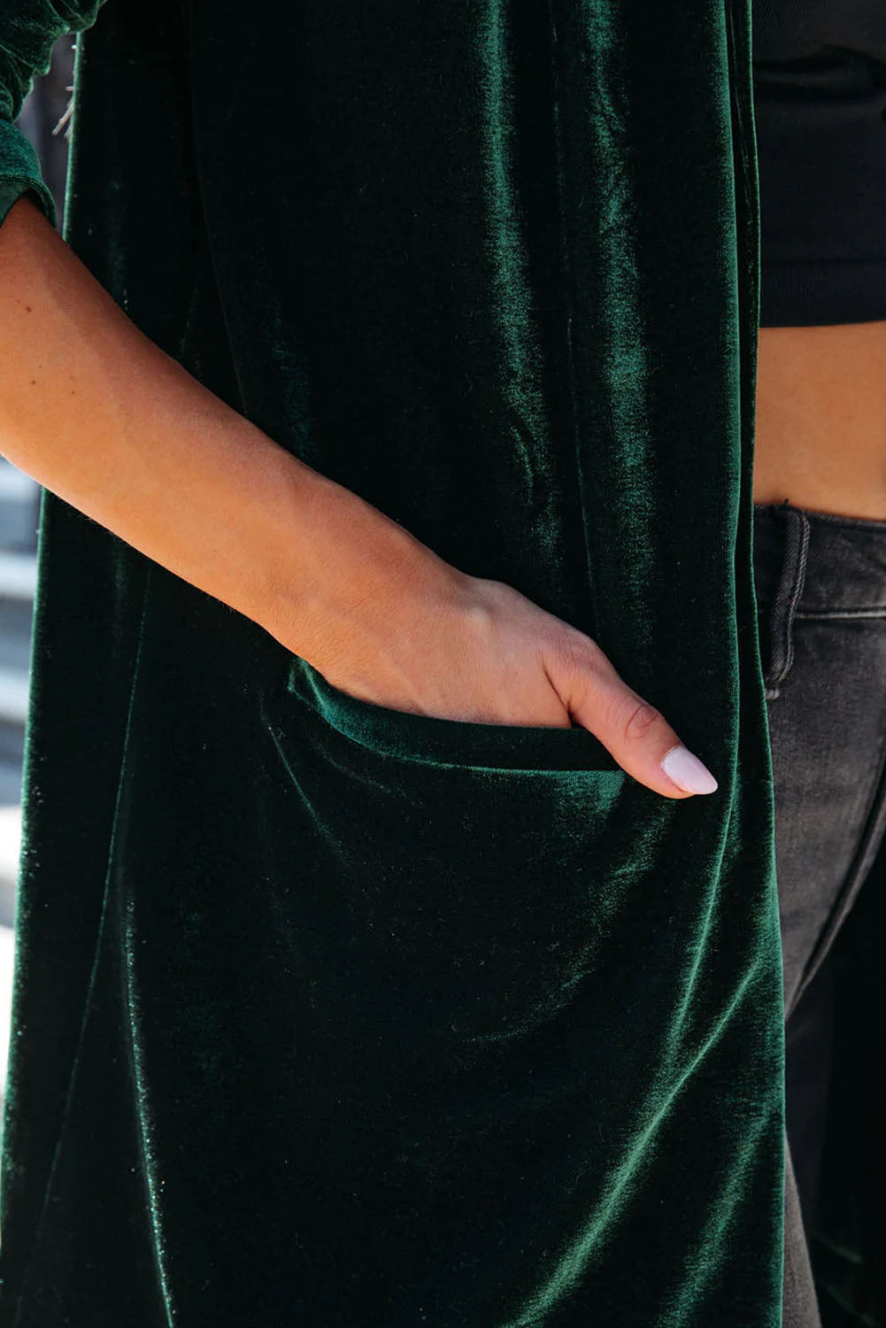 Blazer casual de terciopelo con bolsillos 