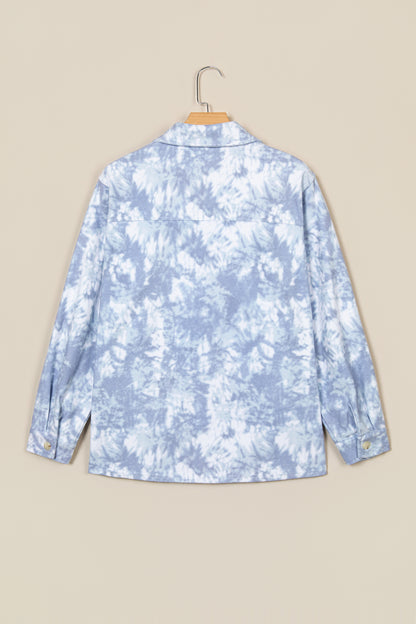 Gray Abstract Print Fuzzy Collar Long Sleeve Patch Pocket Tunic Jacket