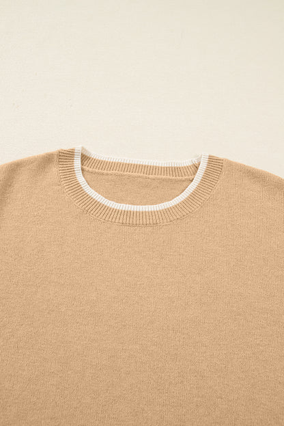 Tan Plus Size Leopard Bow Decor Split Cuffs Loose Sweater