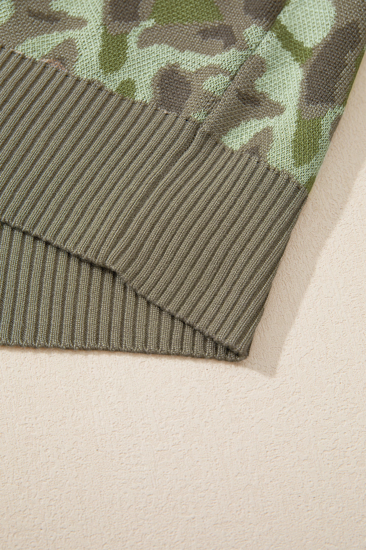 Green Camo Print Button Front Loose Sweater Vest