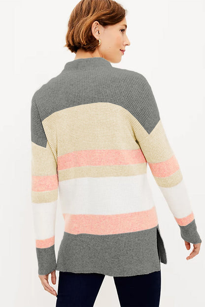 Cardigan ouvert à poches et rayures multicolores 