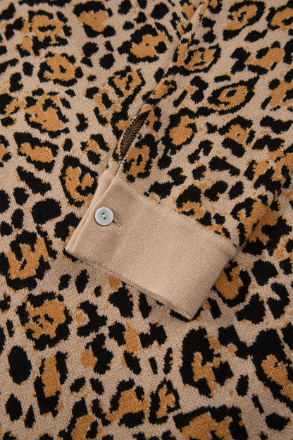 Brown Leopard Print Button-Up Cardigan Long Sleeve Cardigans