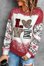 PRAY Letter Leopard Bleached Color Block Sweatshirt