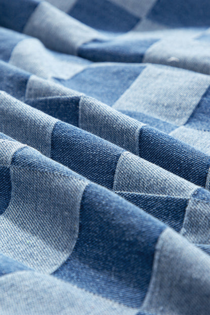 Jean large taille haute à carreaux bleu crépuscule grande taille