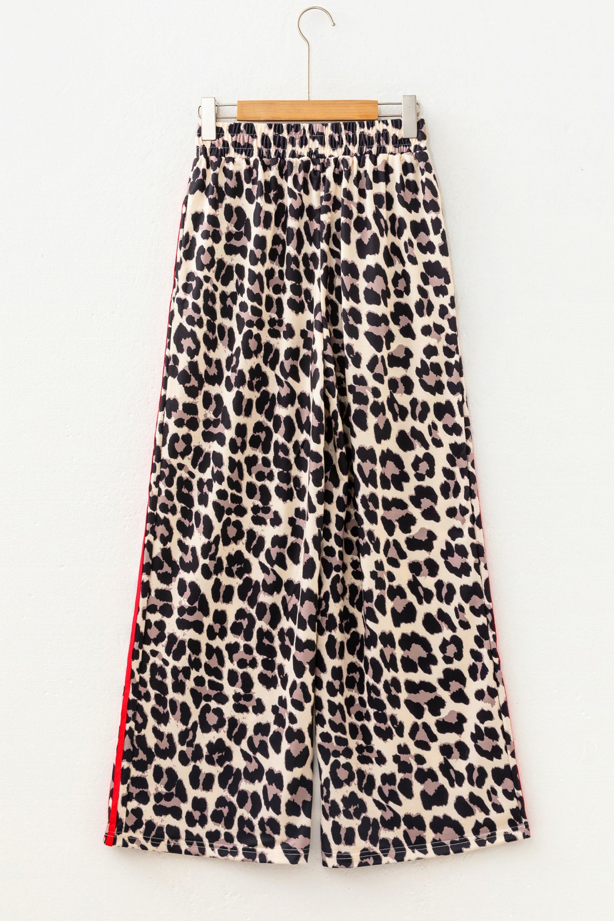 Contrast Detail Tie Waist Leopard Print Casual Pants