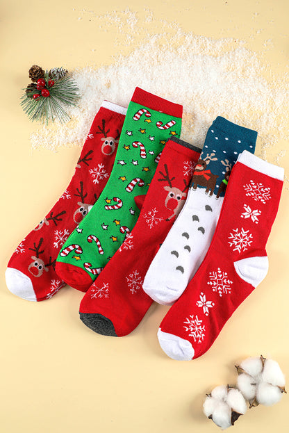 Lot de 5 paires de chaussettes de Noël souples rouge feu avec motif élan et boîte
