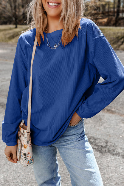 Sweat-shirt oversize en velours côtelé bleu foncé