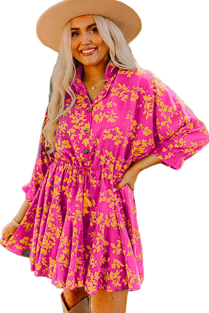 Robe courte fluide à imprimé floral rose avec cordon de serrage