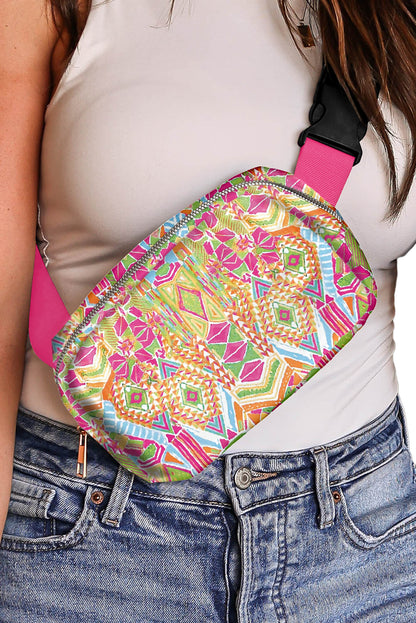 Sac de poitrine large à ceinture et boucle à imprimé western rouge rose