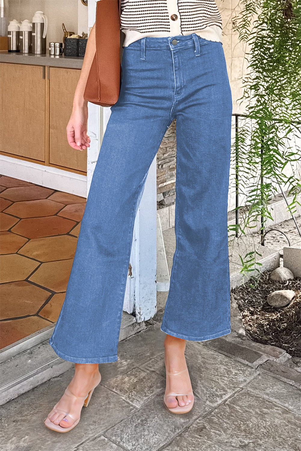 Ashleigh Blue Solid Color High Waist Straight Leg Jeans