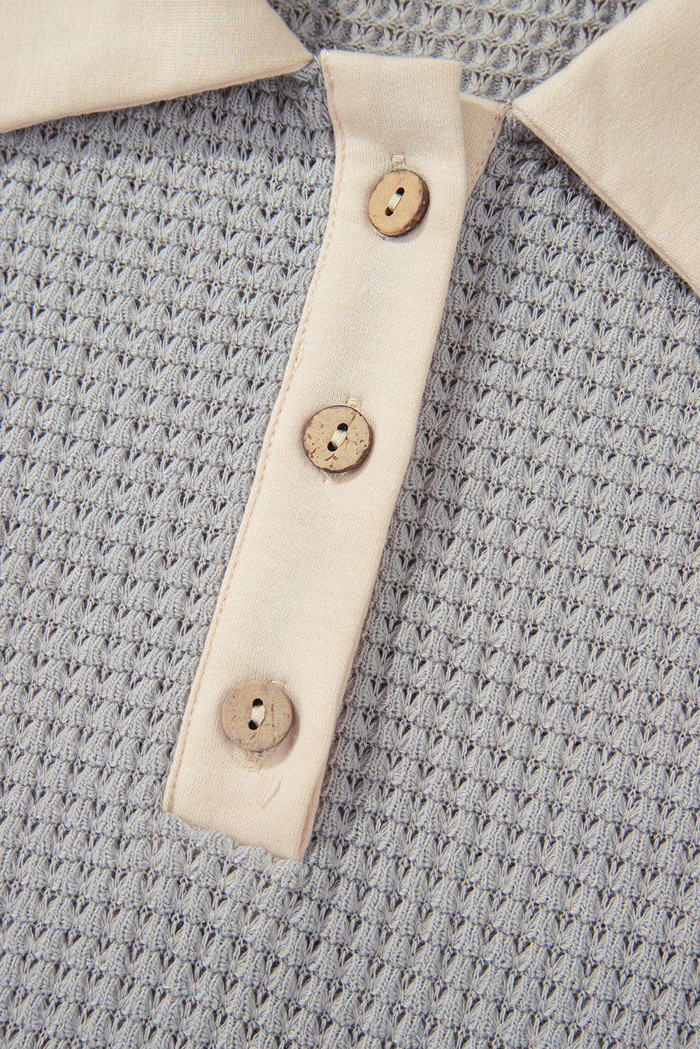 Haut Henley texturé kaki à col colorblock