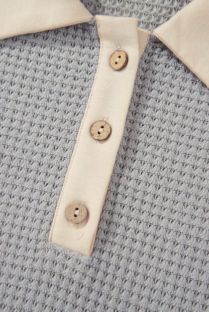 Haut Henley texturé kaki à col colorblock