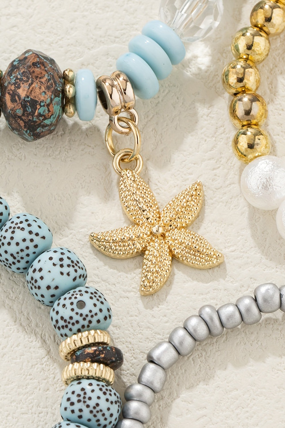 Ensemble de 4 bracelets de perles avec pendentif étoile de mer bleu clair