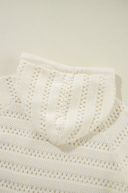 Pull à capuche à manches raglan en tricot pointelle blanc