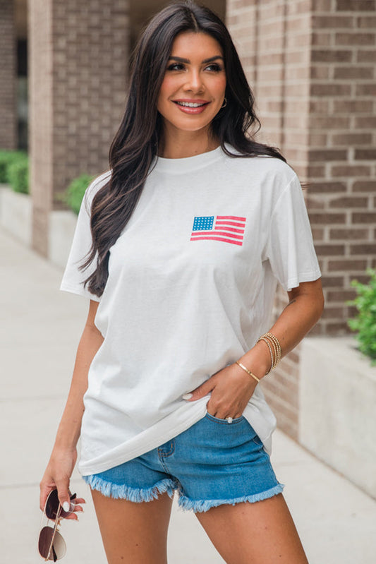 White Back American Flag LIVE FREE Graphic T Shirt