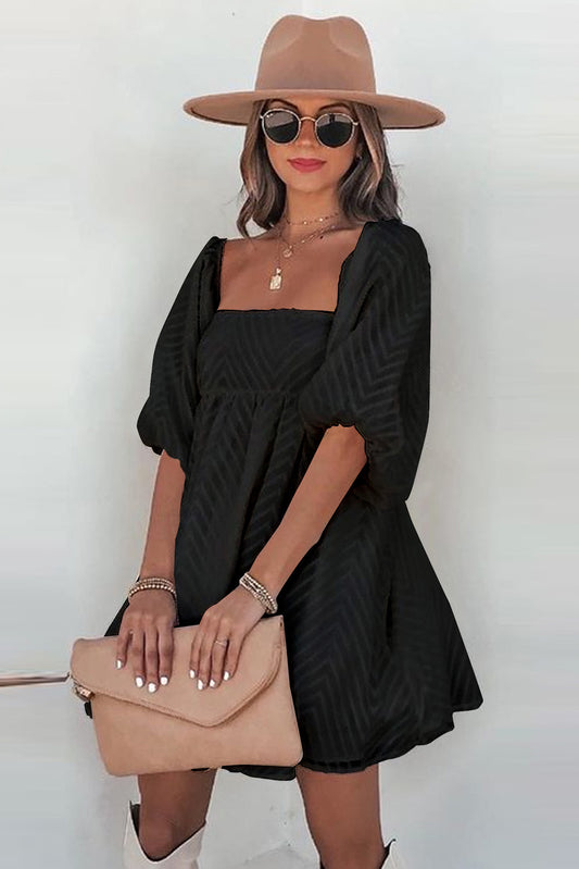 Minivestido babydoll con cuello cuadrado y manga farol