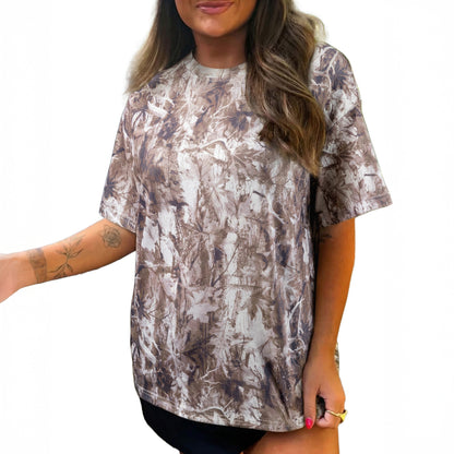 Khaki Camouflage Woodland Print Drop Shoulder Tunic Tee