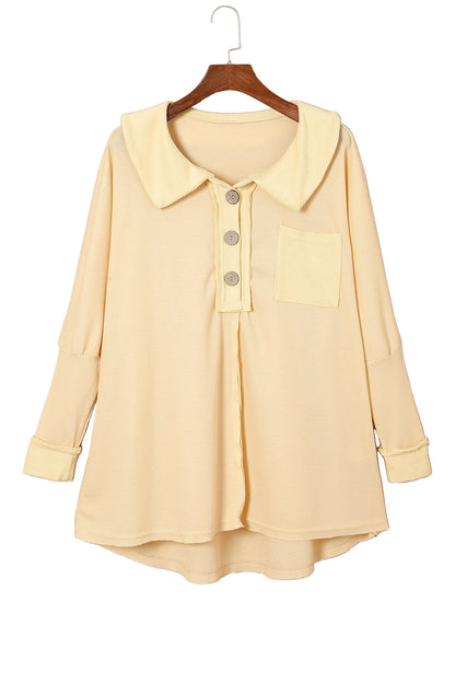 Top de manga larga con botones de punto tipo gofre marrón 