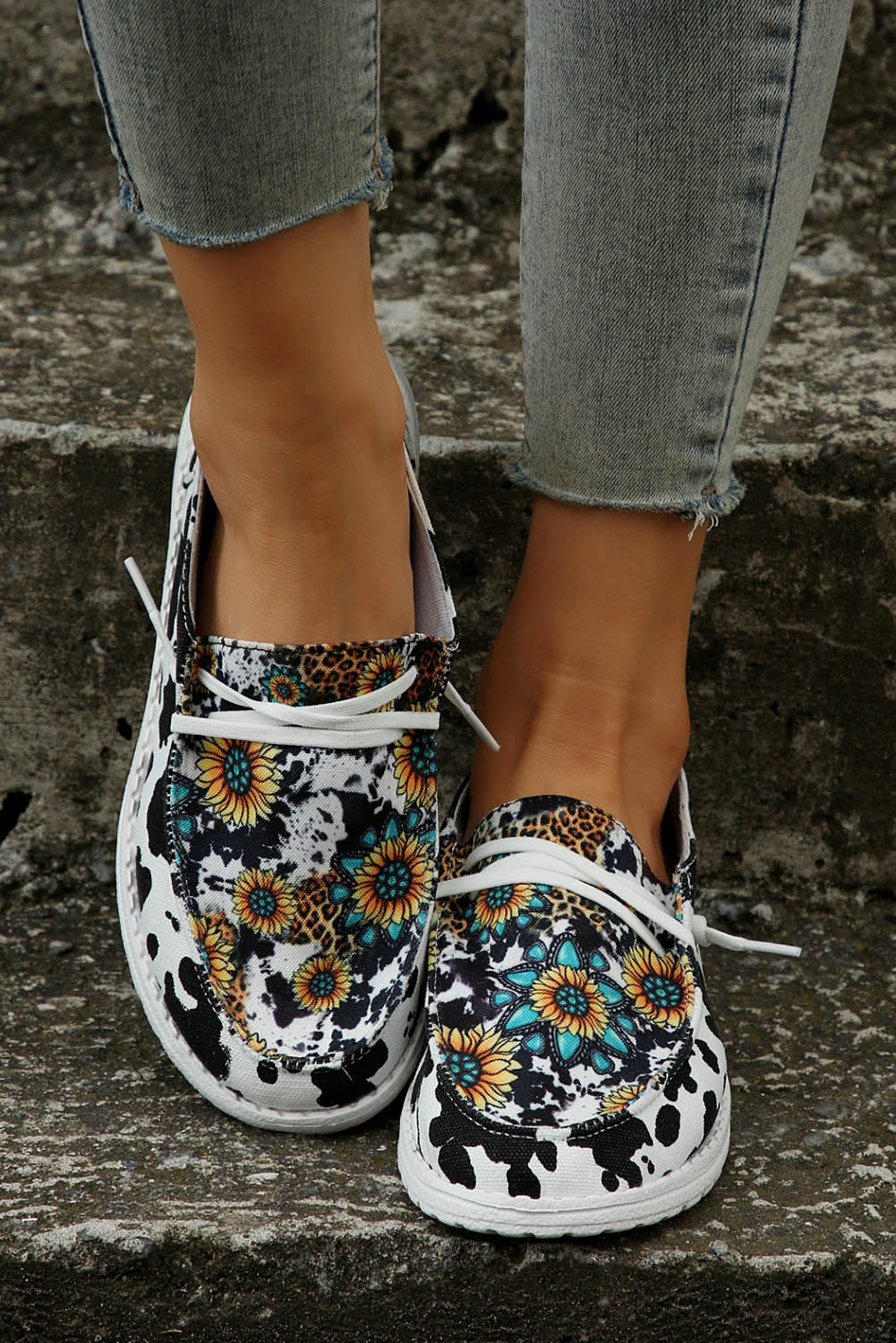 Western Cow Print Sunflower Shoes