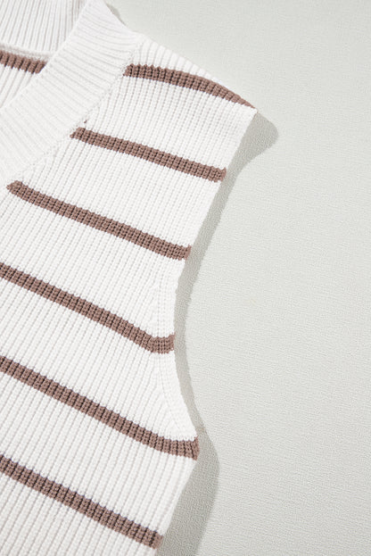 Gilet ample en tricot à rayures kaki et col en V