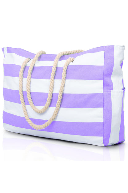 Wisteria Striped Waterproof Canvas Large Capacity Tote Bag