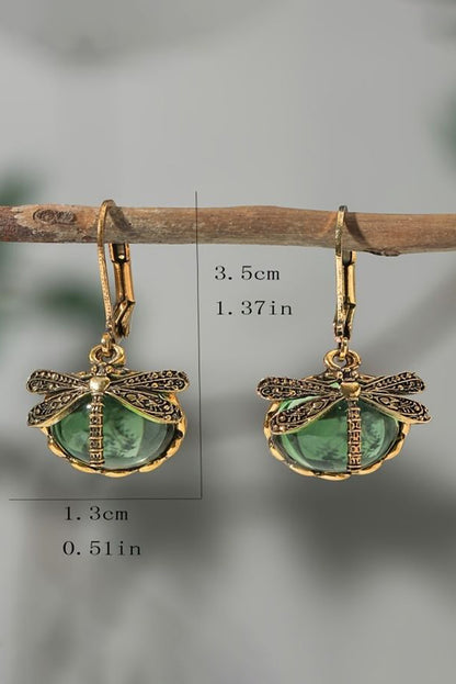 Boucles d'oreilles pendantes en cristal libellule vintage vert gazon