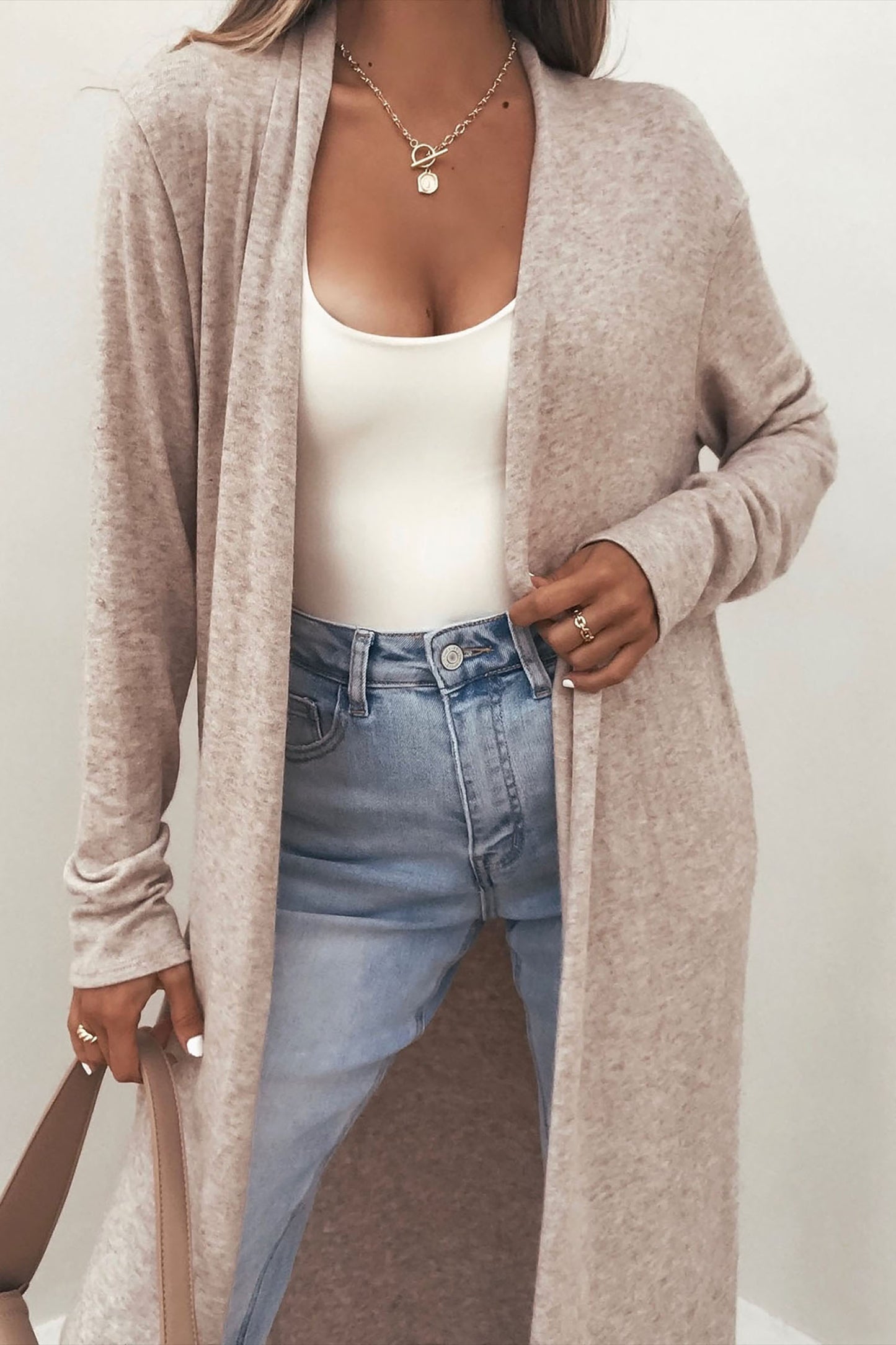 Parchment Solid Color Long Sleeve Casual Tunic Shift Cardigan