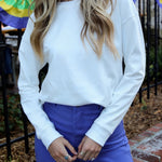 White Solid Color Dropped Shoulder Long Sleeve Top