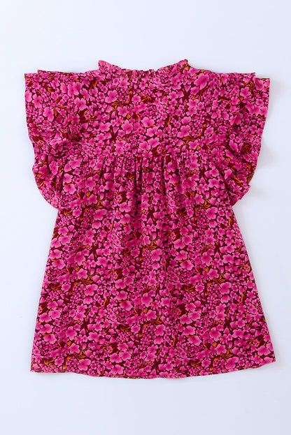 Haut à col en V et manches flottantes à imprimé floral