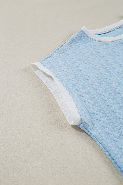 Ensemble débardeur et pantalon taille haute à bordures colorblock texturées bleu Beau