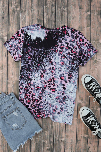 Blank Apparel - Pink Leopard Dyed Print Bleached Blank Tee