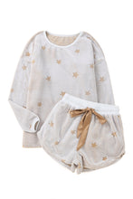 Plush Star Pattern Long Sleeve Pullover and Shorts Lounge Set