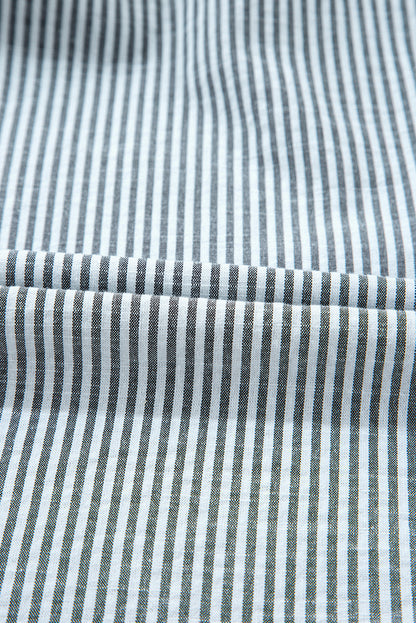 Robe courte noire à rayures et à fleurs, col en V, manches longues