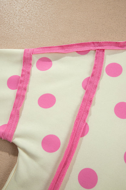 Yellow Polka Dot Contrast Patchwork Round Neck Baggy Sweatshirt