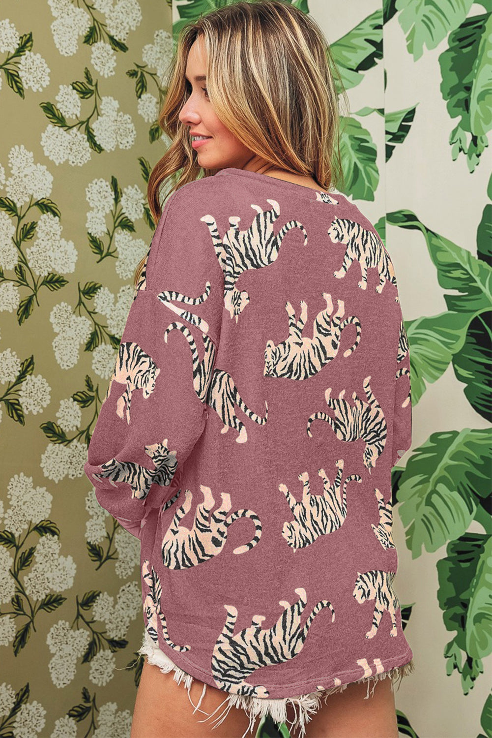 Sweat-shirt décontracté à imprimé léopard et tigre 