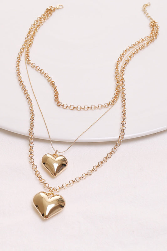 Gold Multilayer Heart Shape Pendant Valentine Necklace